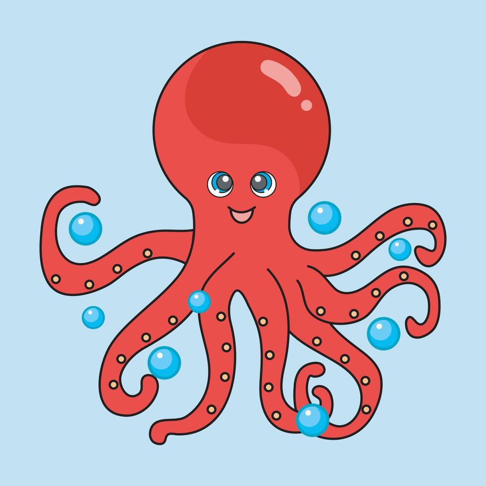 een Octopus met een blauw achtergrond en een glimlach vector