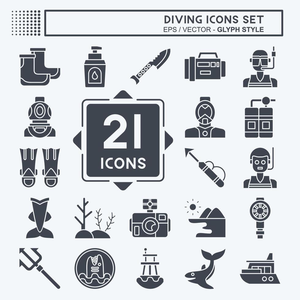 icoon reeks duiken. verwant naar zee symbool. glyph stijl. gemakkelijk ontwerp illustratie vector