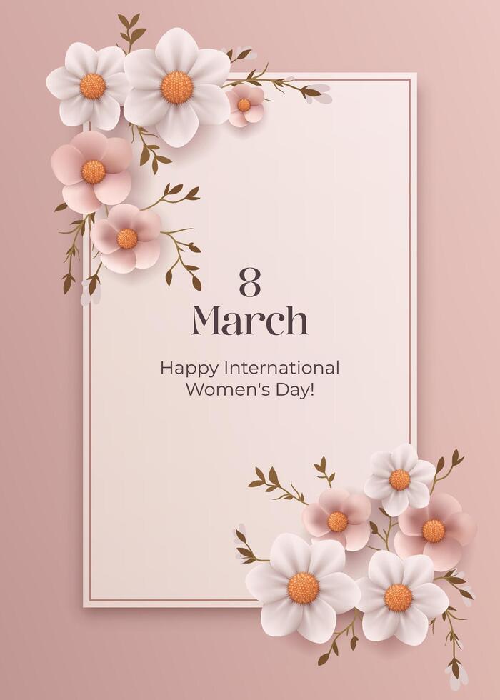 een elegant roze wijnoogst illustratie voor Internationale vrouwen dag Aan maart 8e, met bloemen. perfect voor groet kaarten, uitnodigingen, en affiches, vieren vrouwelijkheid en liefde. niet ai vector