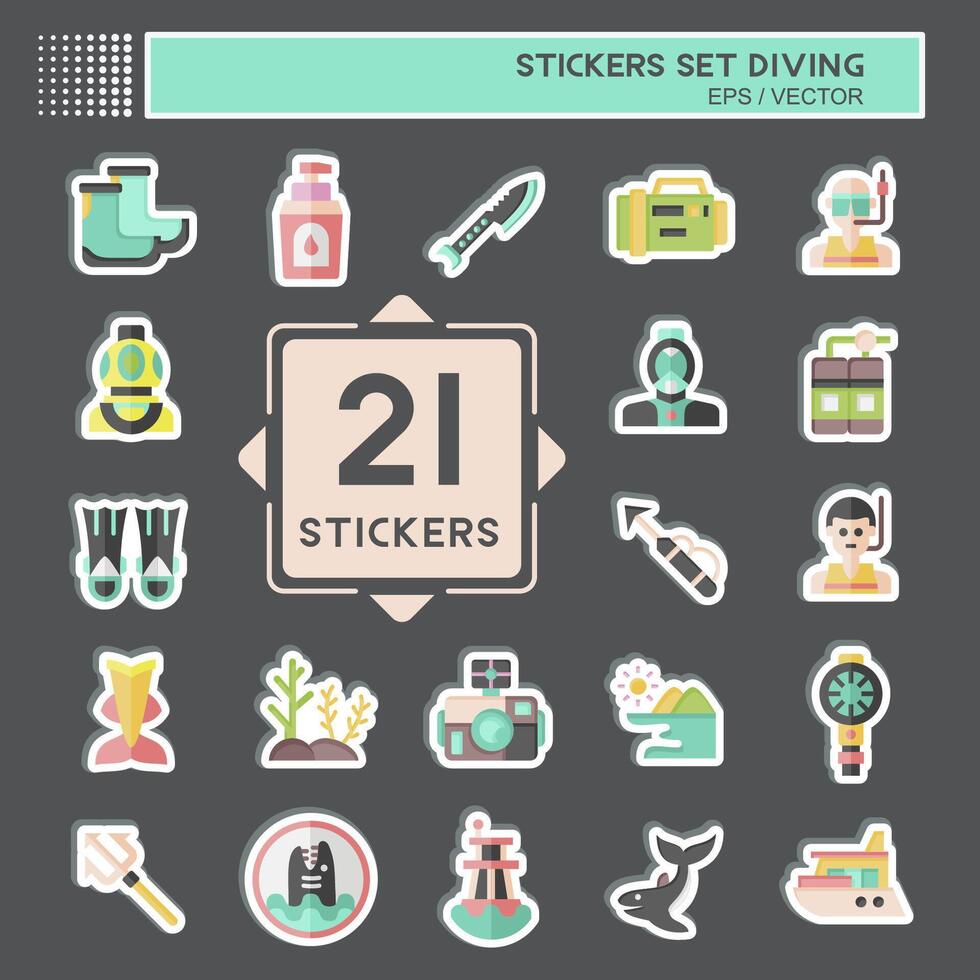 sticker reeks duiken. verwant naar zee symbool. gemakkelijk ontwerp illustratie vector