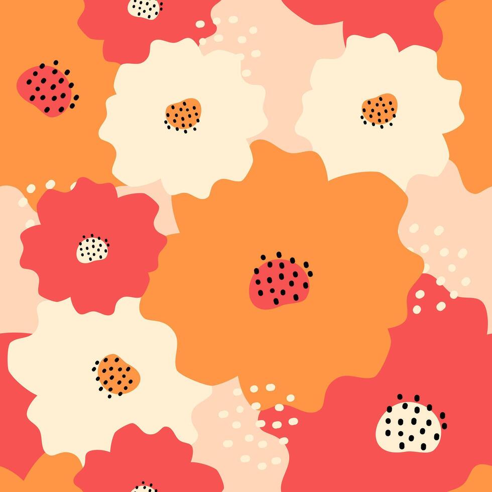 warm zomer vrolijk kleuren oranje roze bloem hand- getrokken abstract achtergrond behang naadloos patroon vector