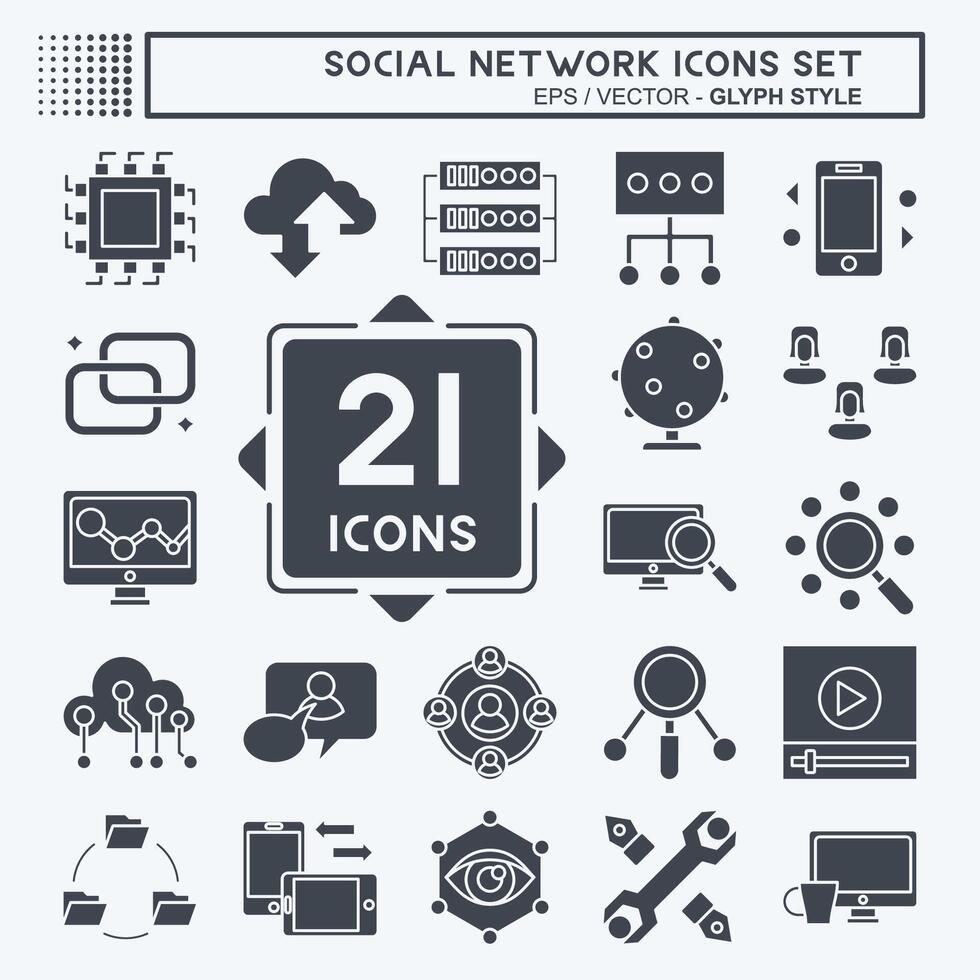 icoon reeks sociaal netwerk. verwant naar internet symbool. glyph stijl. gemakkelijk ontwerp illustratie vector
