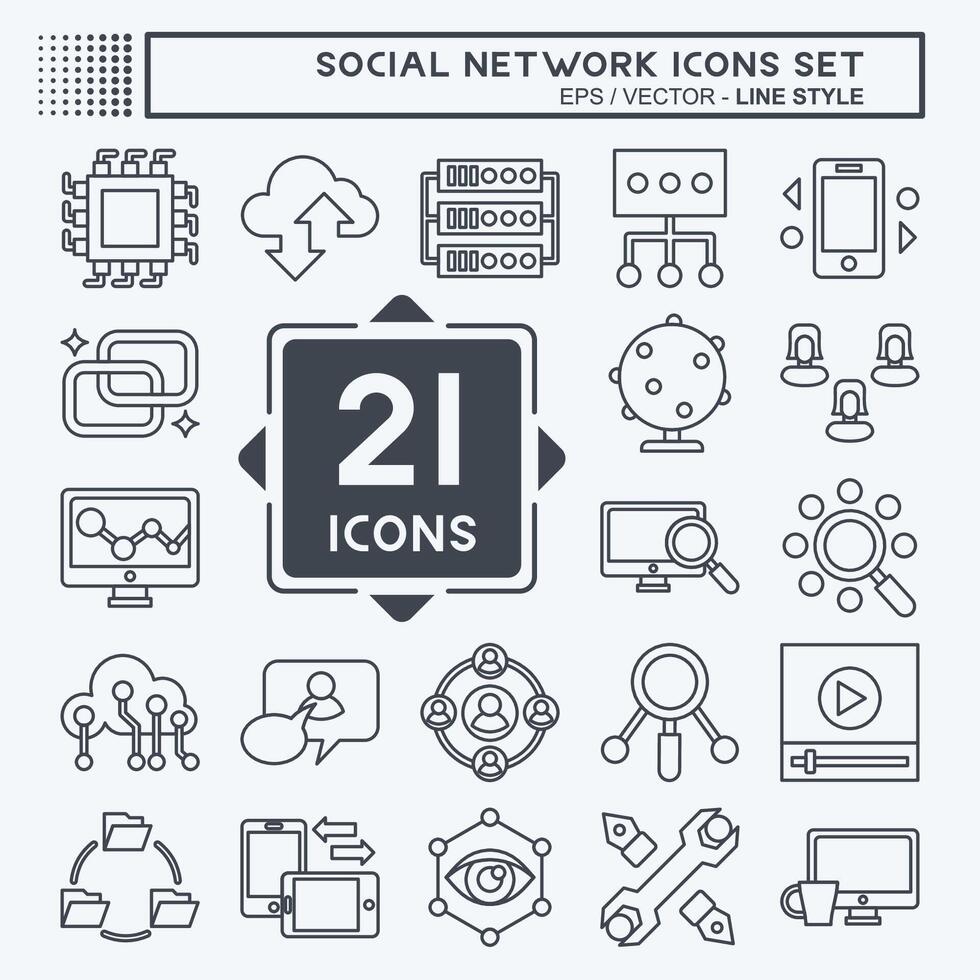 icoon reeks sociaal netwerk. verwant naar internet symbool. lijn stijl. gemakkelijk ontwerp illustratie vector