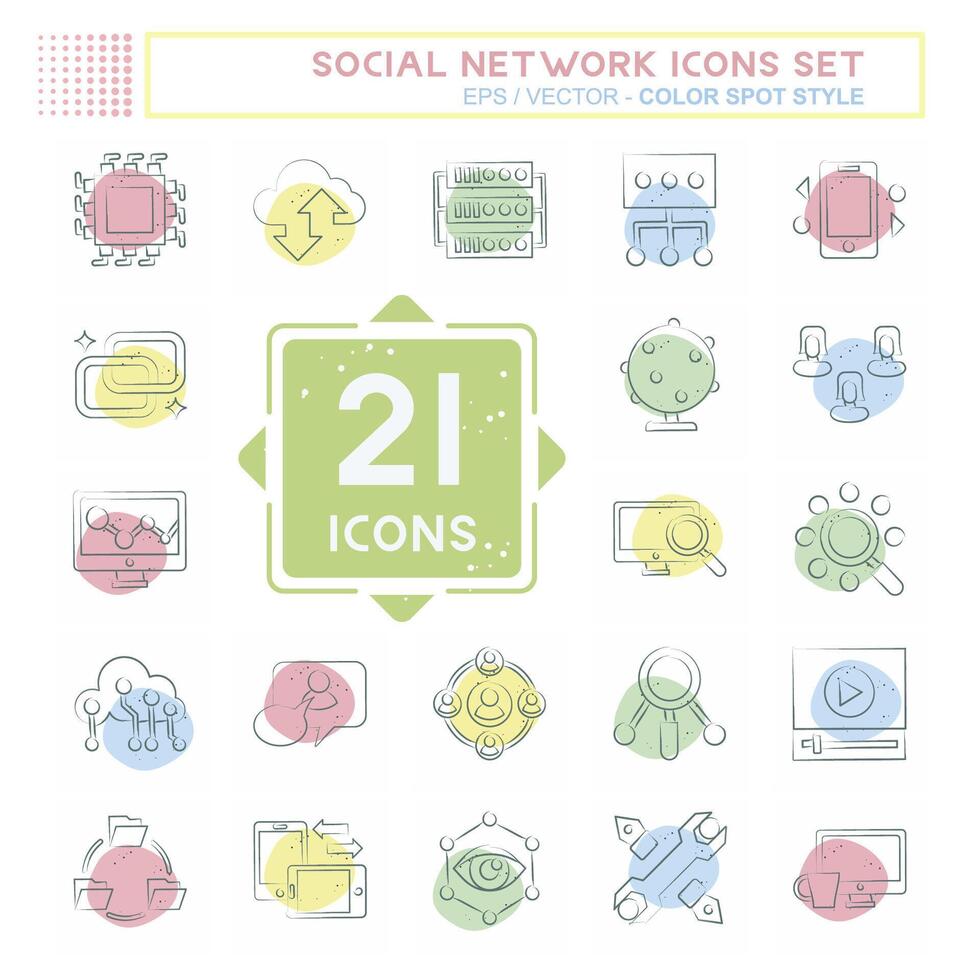 icoon reeks sociaal netwerk. verwant naar internet symbool. kleur plek stijl. gemakkelijk ontwerp illustratie vector