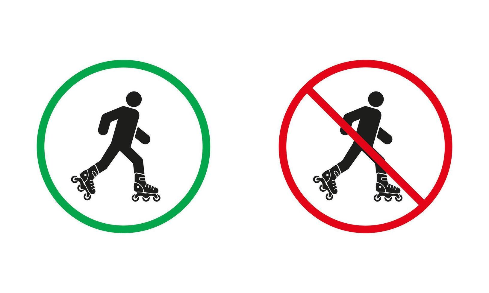 rol het schaatsen waarschuwing teken set. rol vleet toegestaan en verbieden silhouet pictogrammen. binnenkomst Aan rolschaats symbool. geïsoleerd vector illustratie