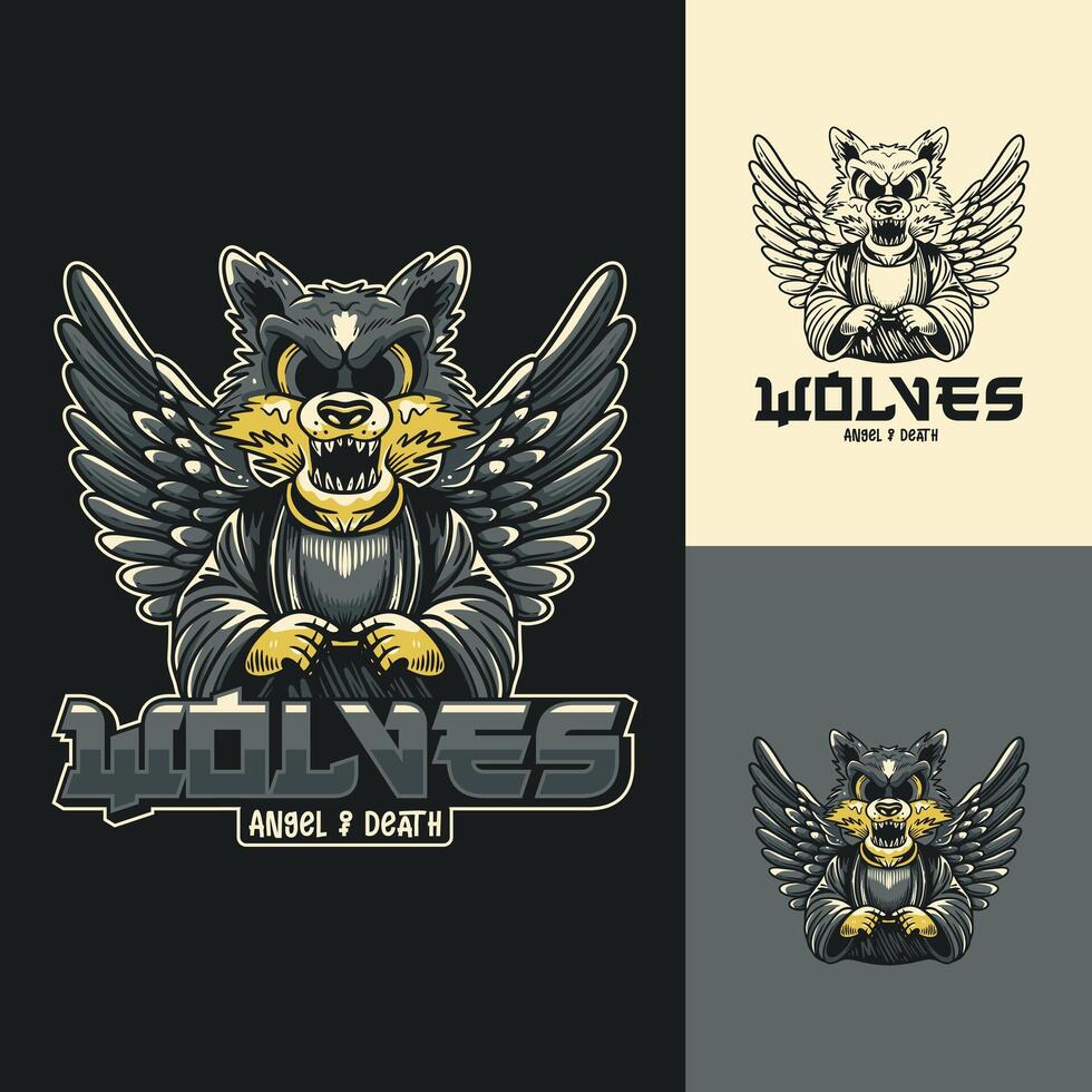 engel wolf esport logo karakter vector