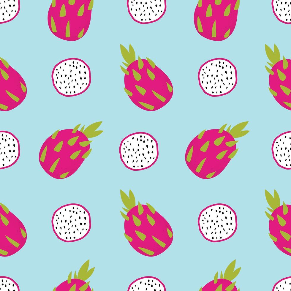 aanbiddelijk draak fruit hand- getrokken naadloos patroon vector illustratie voor versieren uitnodiging groet verjaardag partij viering bruiloft kaart poster banier textiel behang papier inpakken achtergrond