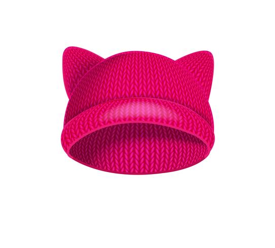 Roze gebreide muts met kattenoren. vector