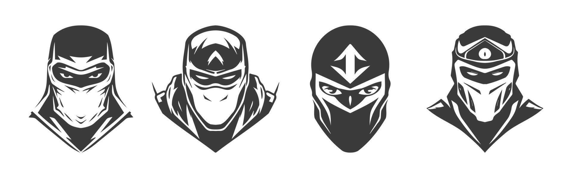 Ninja hoofd zwart logo type ontwerp reeks vector