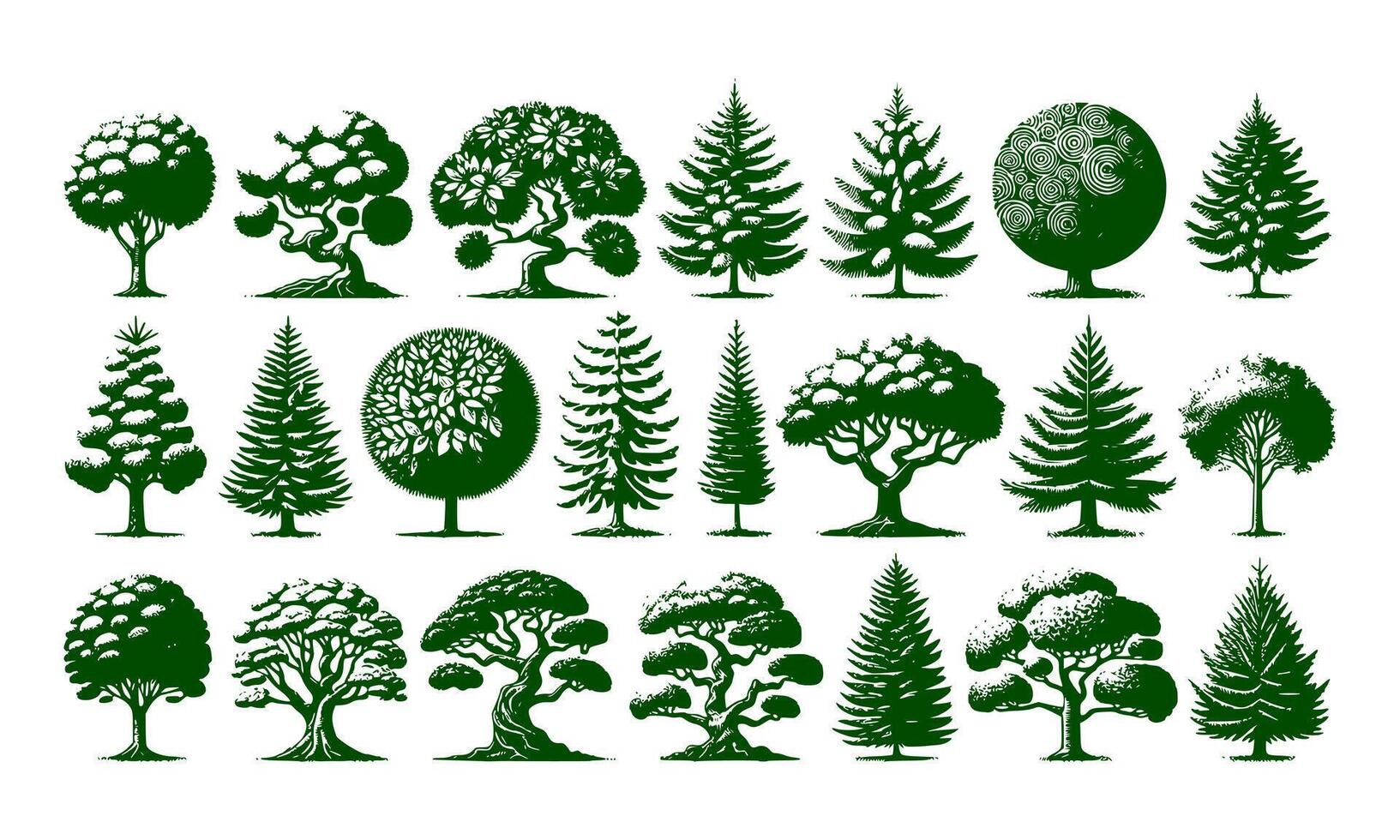 verscheidenheid van bomen reeks Aan achtergrond wit vector