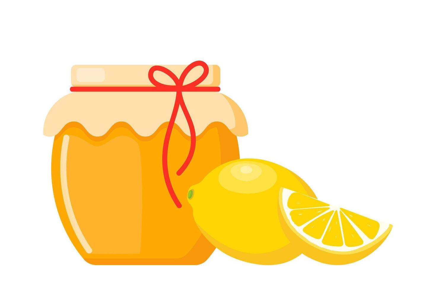 honing in een transparant glas pot en citroen. vector beeld voor verkoop honing, bij producten.