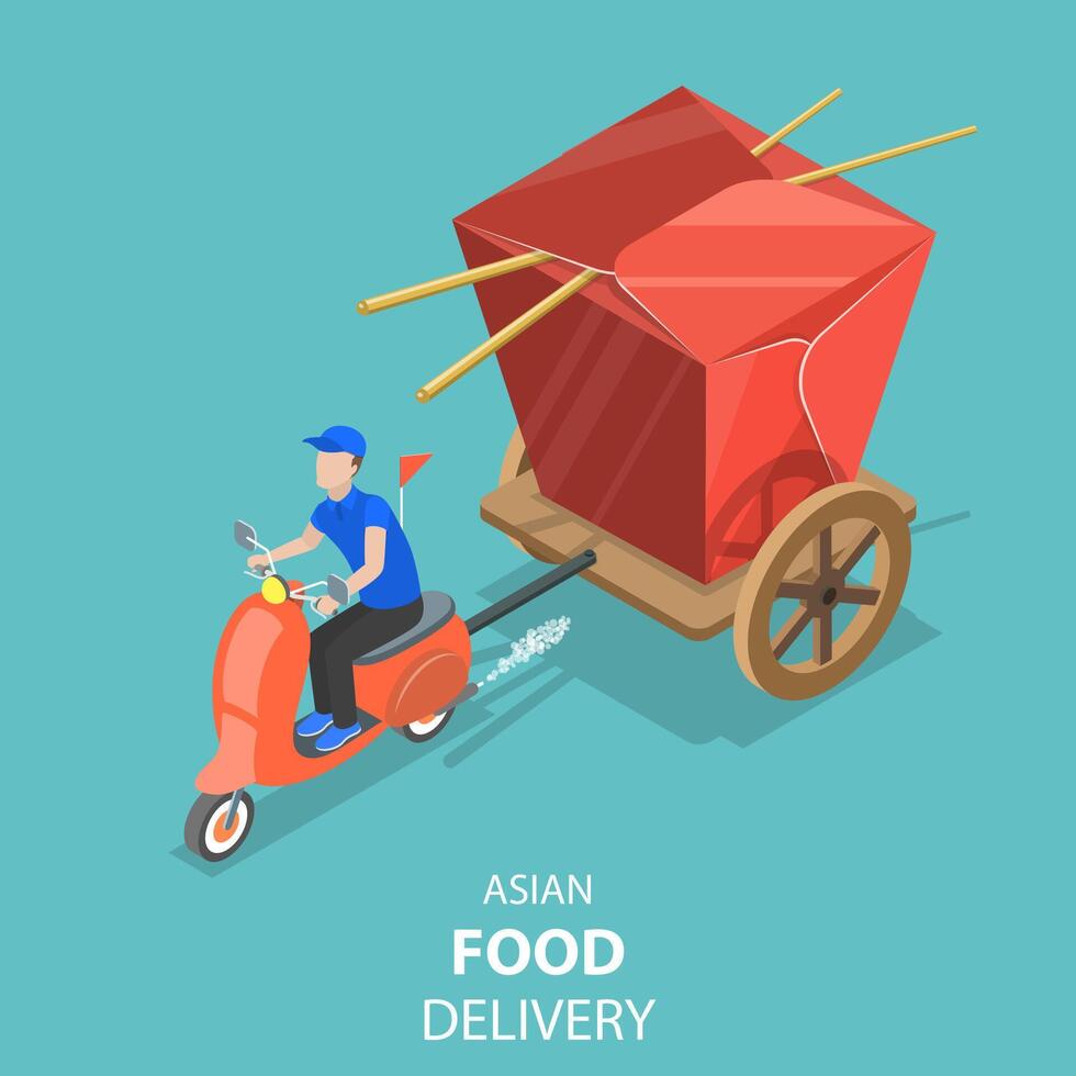 isometrische vlak vector concept van Aziatisch voedsel levering, Japans sushi.