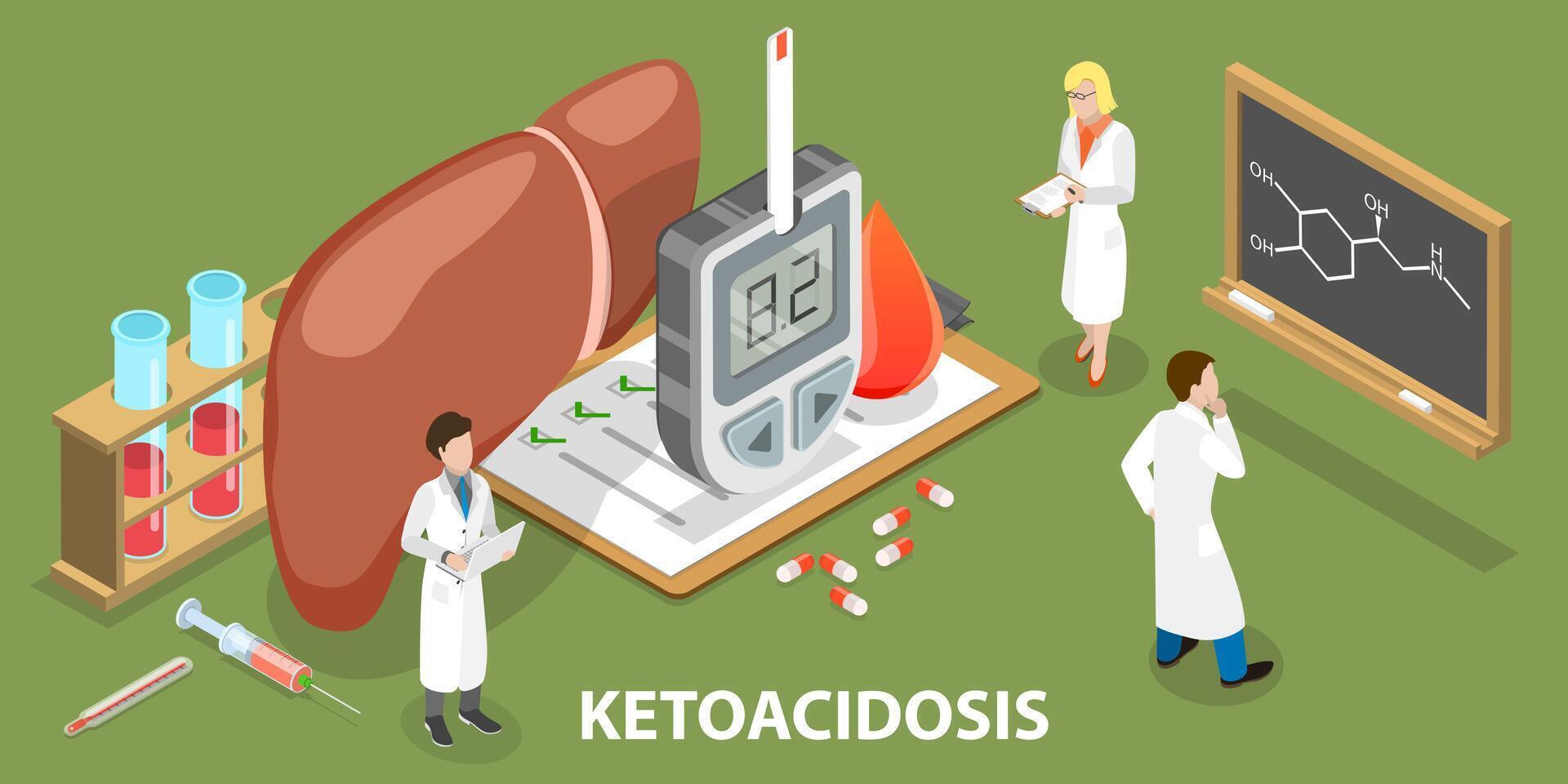 3d isometrische vlak vector conceptuele illustratie van ketoacidose.