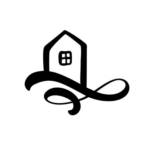 Eenvoudige kalligrafie huis echte Vector pictogram. Estate-architectuur Constructie voor ontwerp. Art huis vintage hand getrokken Logo-element