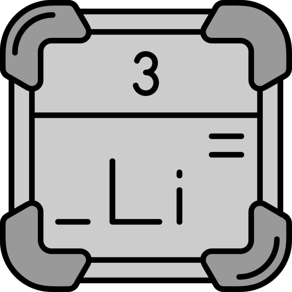 lithium lijn gevulde grijswaarden icoon vector