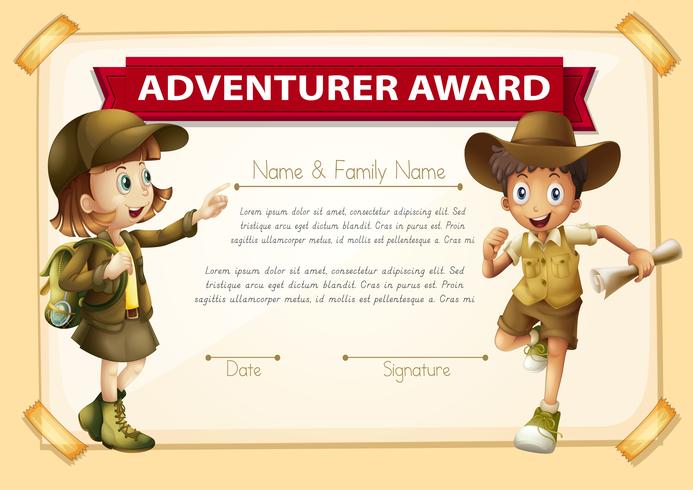 Adventure award met twee kinderen achtergrond vector