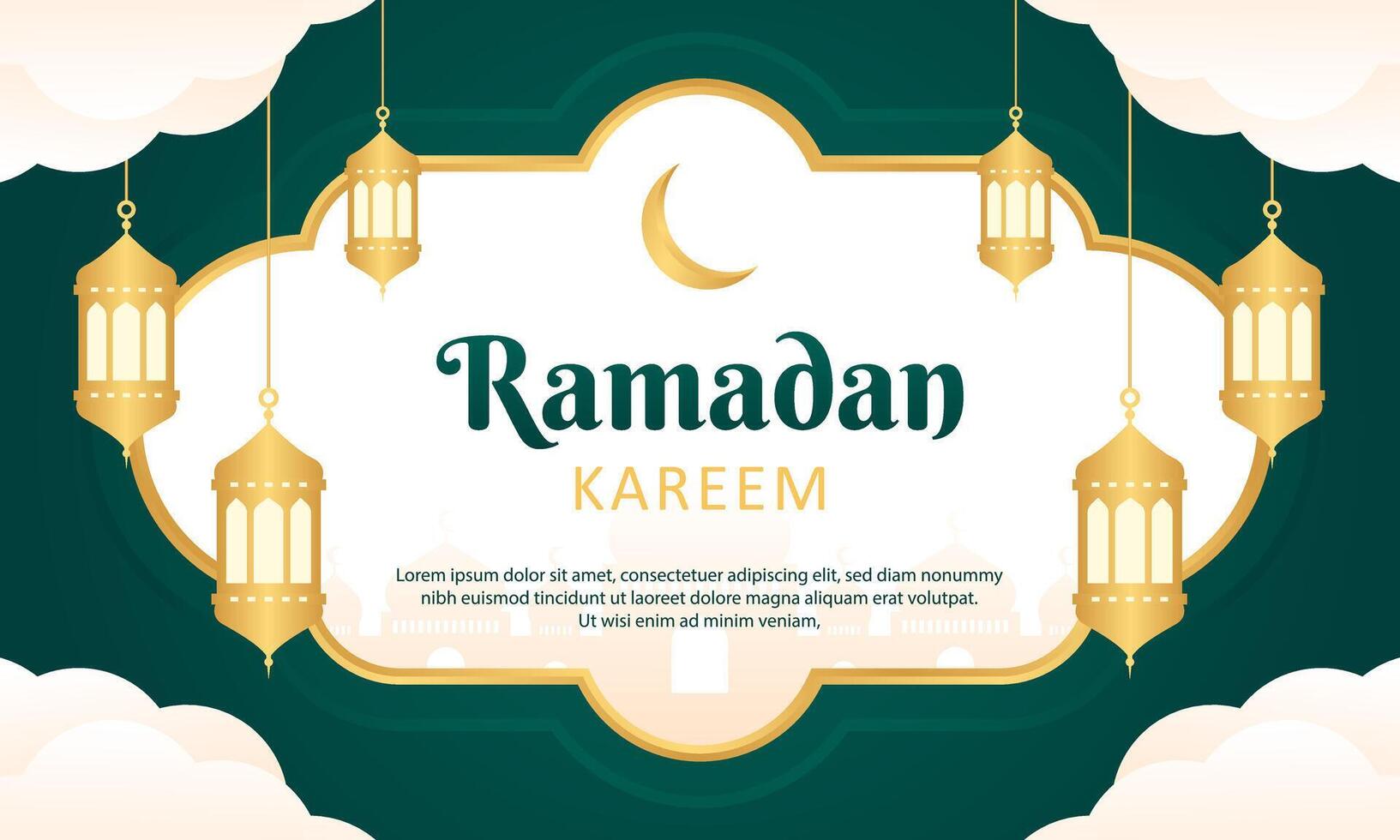 Islamitisch Ramadan viering sjabloon banier ontwerp met goud kader en lantaarn illustratie. mooi Ramadan achtergrond en kaart vector