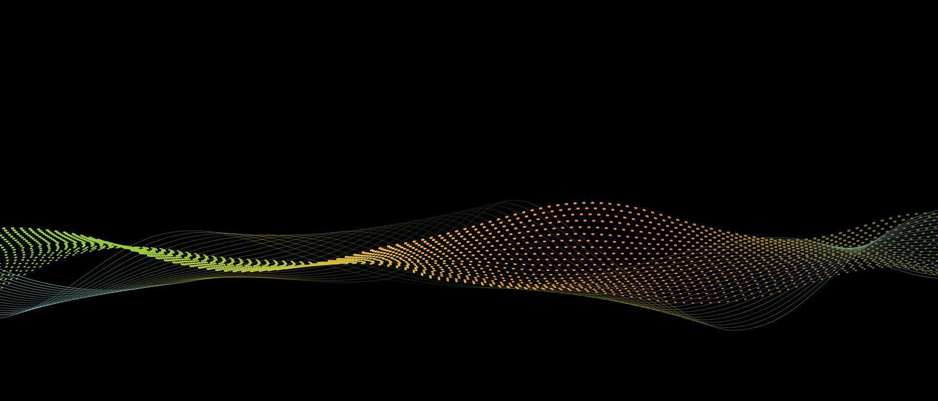 dynamisch geel oranje groen helling golvend lijnen Aan zwart achtergrond. concept van modern technologie en communicatie spandoek. vector illustratie