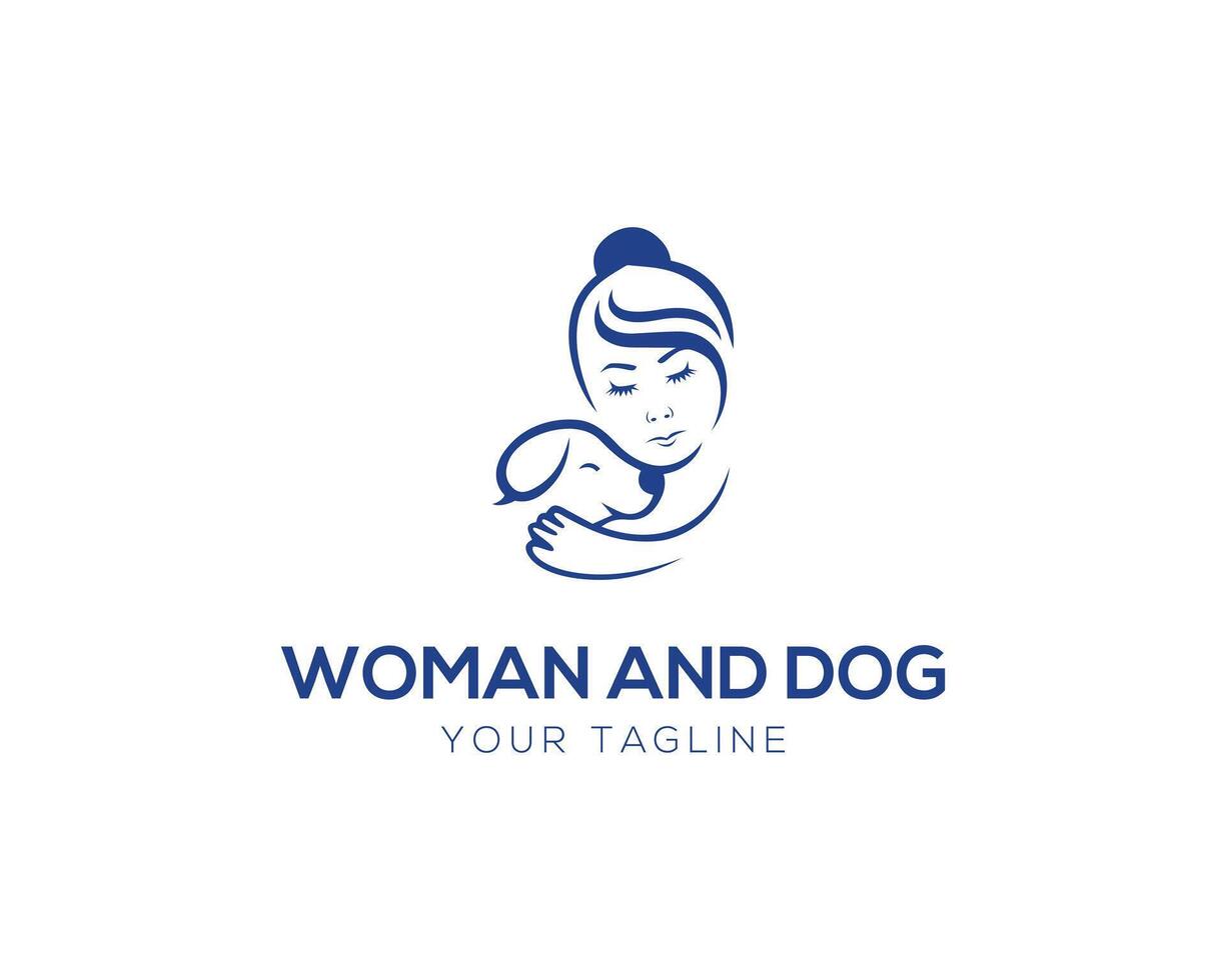 menselijk en hond zorg silhouet vector logo ontwerp concept.