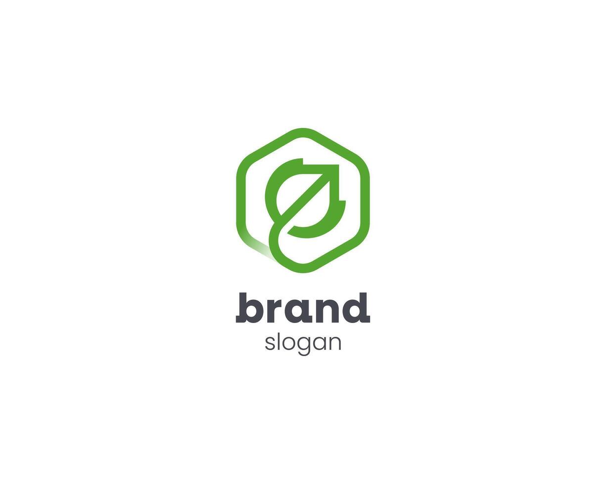 minimalistische zeshoek met gemakkelijk blad logo vector