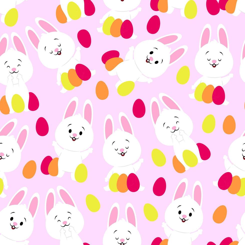 roze naadloos patroon van Pasen wit konijntjes en eieren vector