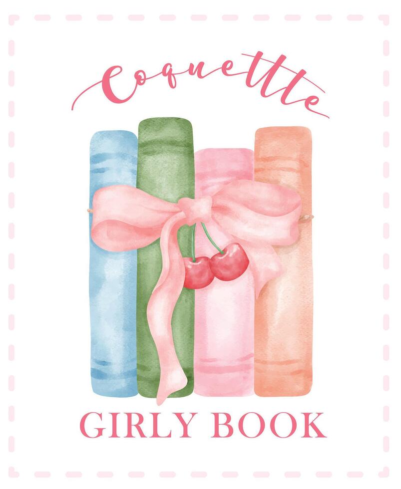 retro coquette boek illustratie, modieus chique roze waterverf kunst vector