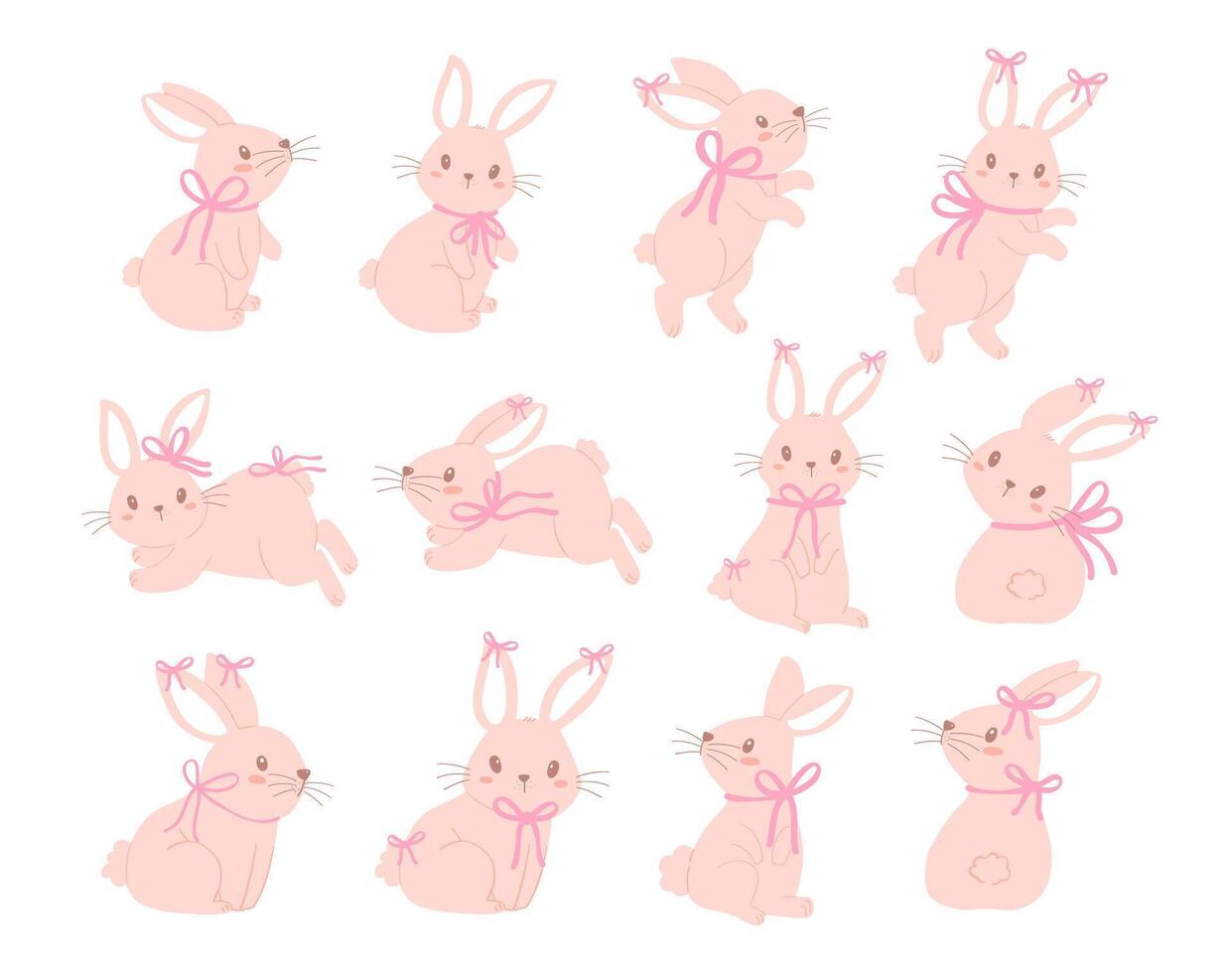 coquette roze konijn konijn verzameling vlak ontwerp grafiek vector