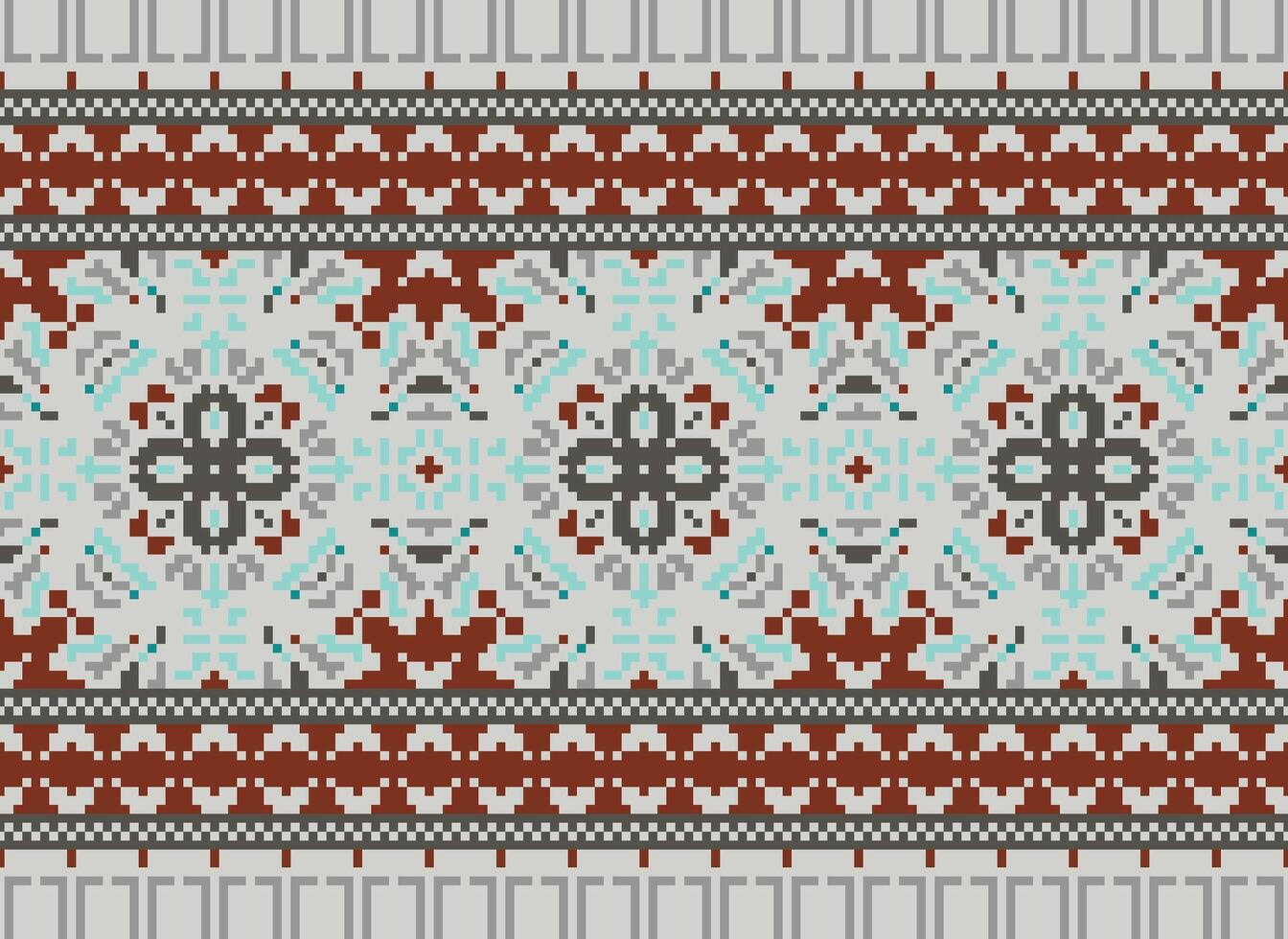 pixel jaargangen kruis steek traditioneel etnisch patroon paisley bloem ikat achtergrond abstract aztec Afrikaanse Indonesisch Indisch naadloos patroon voor kleding stof afdrukken kleding jurk tapijt gordijnen en sarong vector