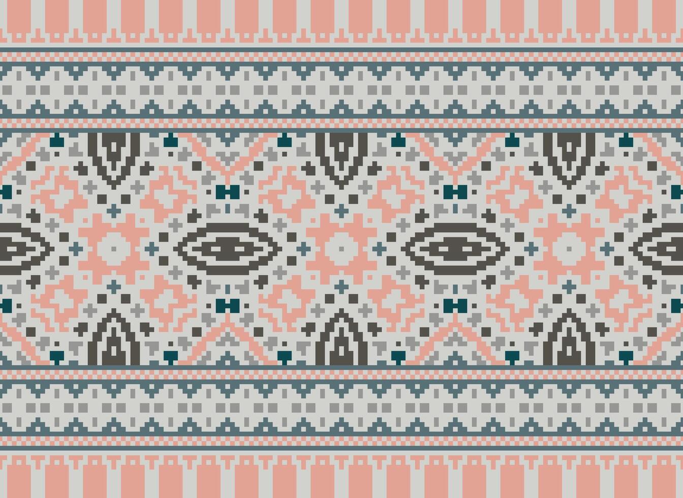 pixel jaargangen kruis steek traditioneel etnisch patroon paisley bloem ikat achtergrond abstract aztec Afrikaanse Indonesisch Indisch naadloos patroon voor kleding stof afdrukken kleding jurk tapijt gordijnen en sarong vector