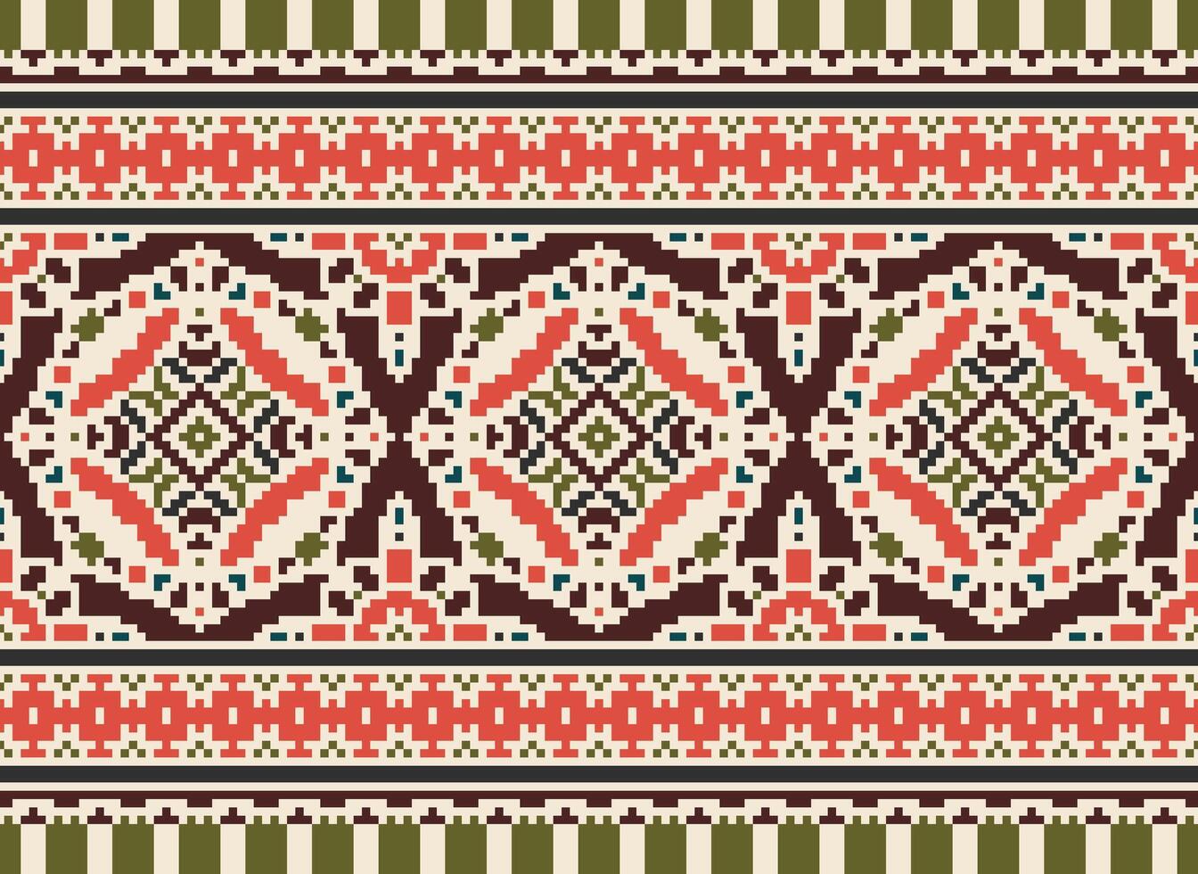 pixel jaargangen kruis steek traditioneel etnisch patroon paisley bloem ikat achtergrond abstract aztec Afrikaanse Indonesisch Indisch naadloos patroon voor kleding stof afdrukken kleding jurk tapijt gordijnen en sarong vector