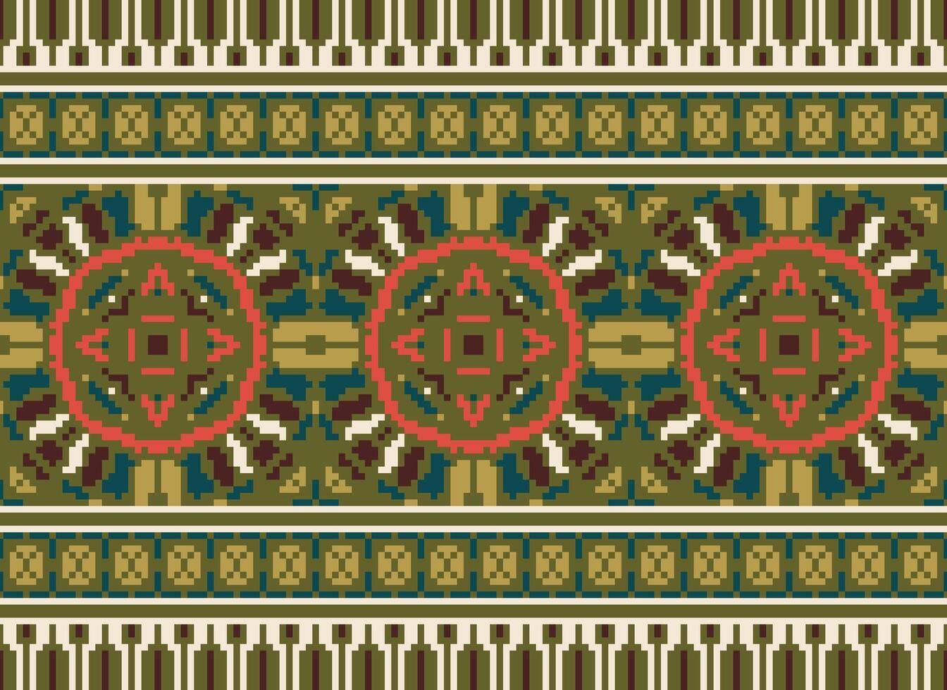 pixel jaargangen kruis steek traditioneel etnisch patroon paisley bloem ikat achtergrond abstract aztec Afrikaanse Indonesisch Indisch naadloos patroon voor kleding stof afdrukken kleding jurk tapijt gordijnen en sarong vector