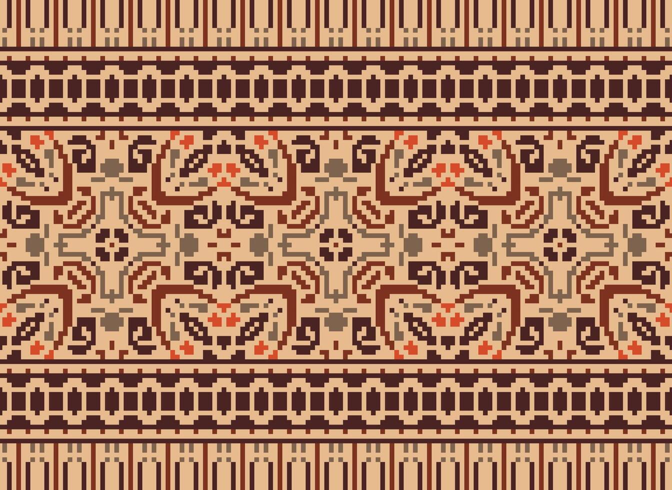 pixel jaargangen kruis steek traditioneel etnisch patroon paisley bloem ikat achtergrond abstract aztec Afrikaanse Indonesisch Indisch naadloos patroon voor kleding stof afdrukken kleding jurk tapijt gordijnen en sarong vector