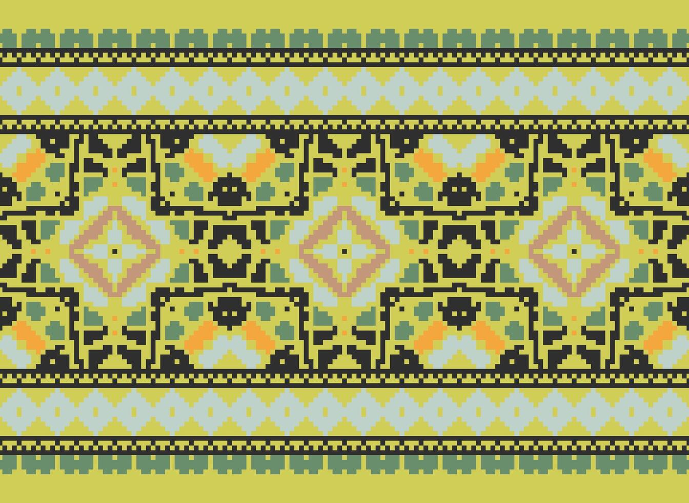 pixel jaargangen kruis steek traditioneel etnisch patroon paisley bloem ikat achtergrond abstract aztec Afrikaanse Indonesisch Indisch naadloos patroon voor kleding stof afdrukken kleding jurk tapijt gordijnen en sarong vector