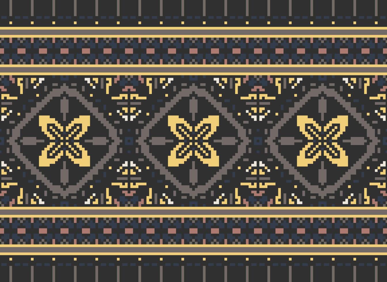 pixel jaargangen kruis steek traditioneel etnisch patroon paisley bloem ikat achtergrond abstract aztec Afrikaanse Indonesisch Indisch naadloos patroon voor kleding stof afdrukken kleding jurk tapijt gordijnen en sarong vector