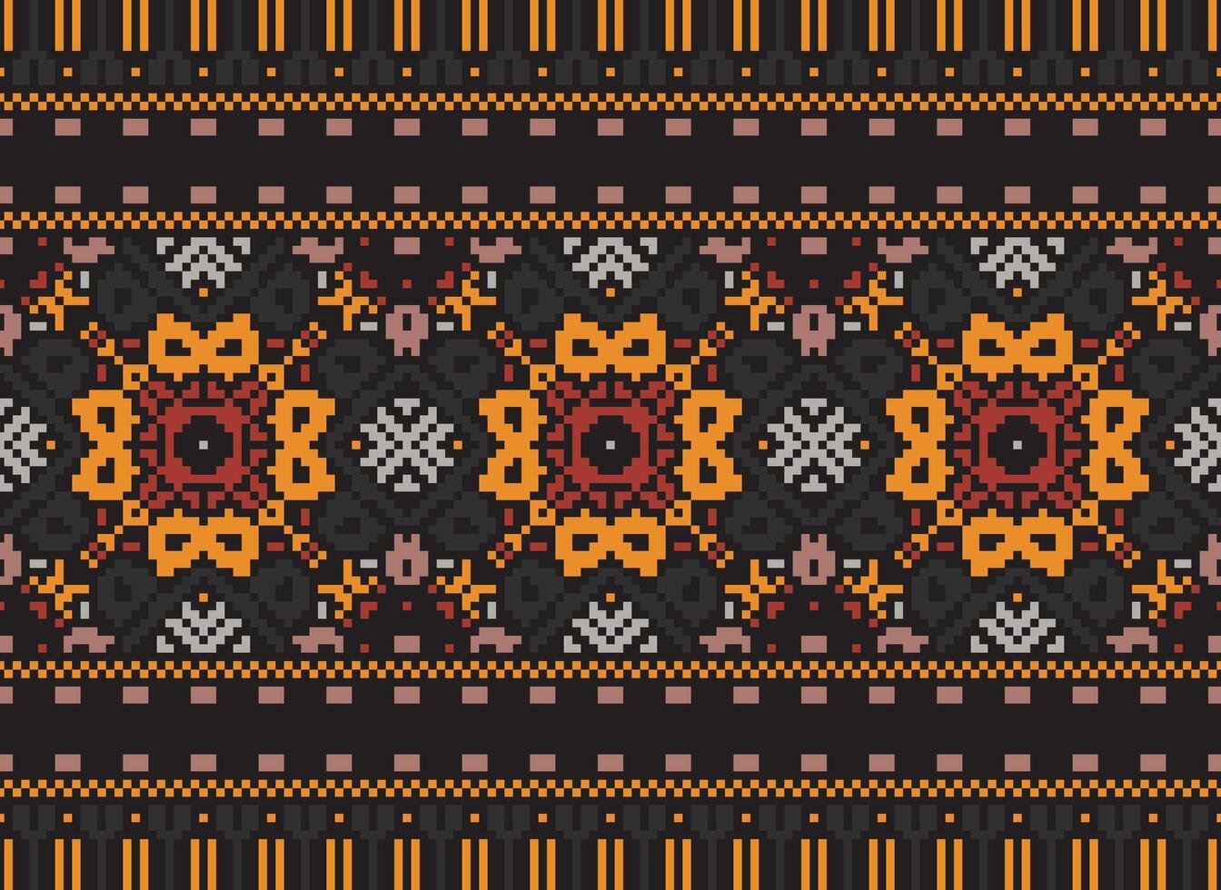 pixel jaargangen kruis steek traditioneel etnisch patroon paisley bloem ikat achtergrond abstract aztec Afrikaanse Indonesisch Indisch naadloos patroon voor kleding stof afdrukken kleding jurk tapijt gordijnen en sarong vector