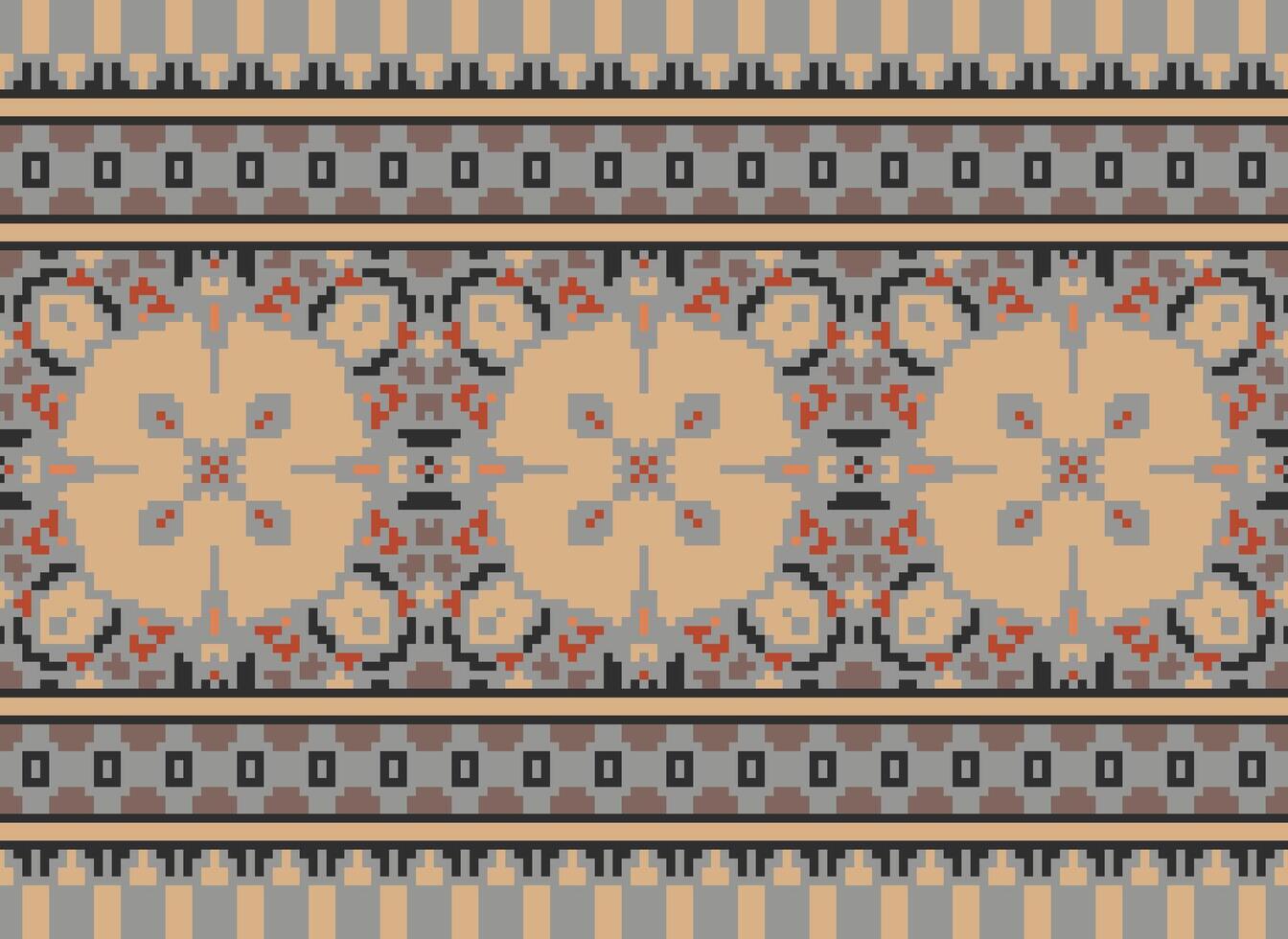 pixel jaargangen kruis steek traditioneel etnisch patroon paisley bloem ikat achtergrond abstract aztec Afrikaanse Indonesisch Indisch naadloos patroon voor kleding stof afdrukken kleding jurk tapijt gordijnen en sarong vector