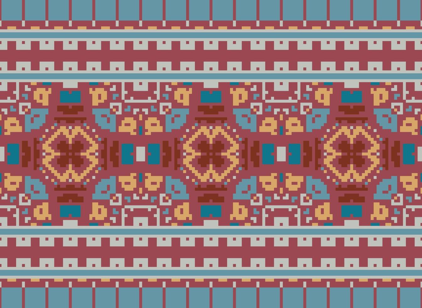 pixel jaargangen kruis steek traditioneel etnisch patroon paisley bloem ikat achtergrond abstract aztec Afrikaanse Indonesisch Indisch naadloos patroon voor kleding stof afdrukken kleding jurk tapijt gordijnen en sarong vector