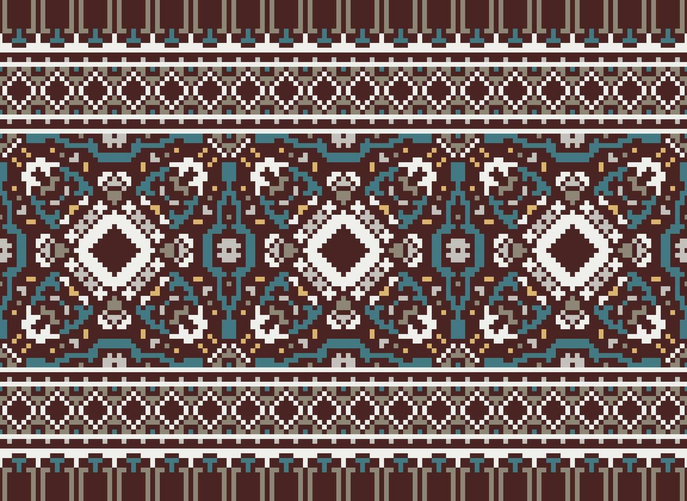 pixel kruis steek traditioneel etnisch patroon paisley bloem ikat achtergrond abstract aztec Afrikaanse Indonesisch Indisch naadloos patroon voor kleding stof afdrukken kleding jurk tapijt gordijnen en sarong vector