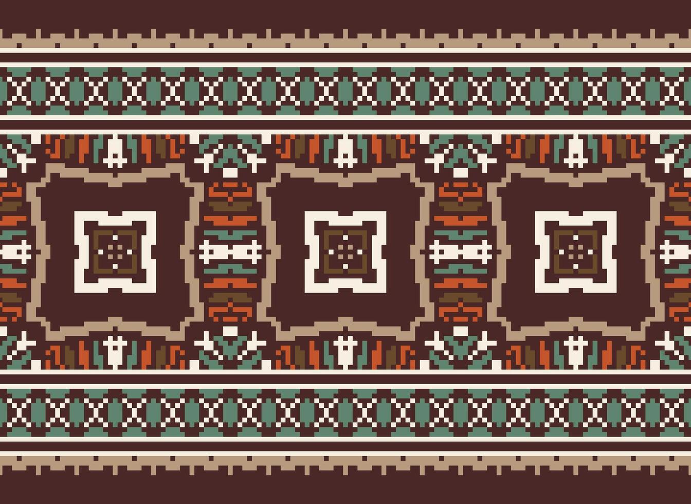 pixel kruis steek traditioneel etnisch patroon paisley bloem ikat achtergrond abstract aztec Afrikaanse Indonesisch Indisch naadloos patroon voor kleding stof afdrukken kleding jurk tapijt gordijnen en sarong vector