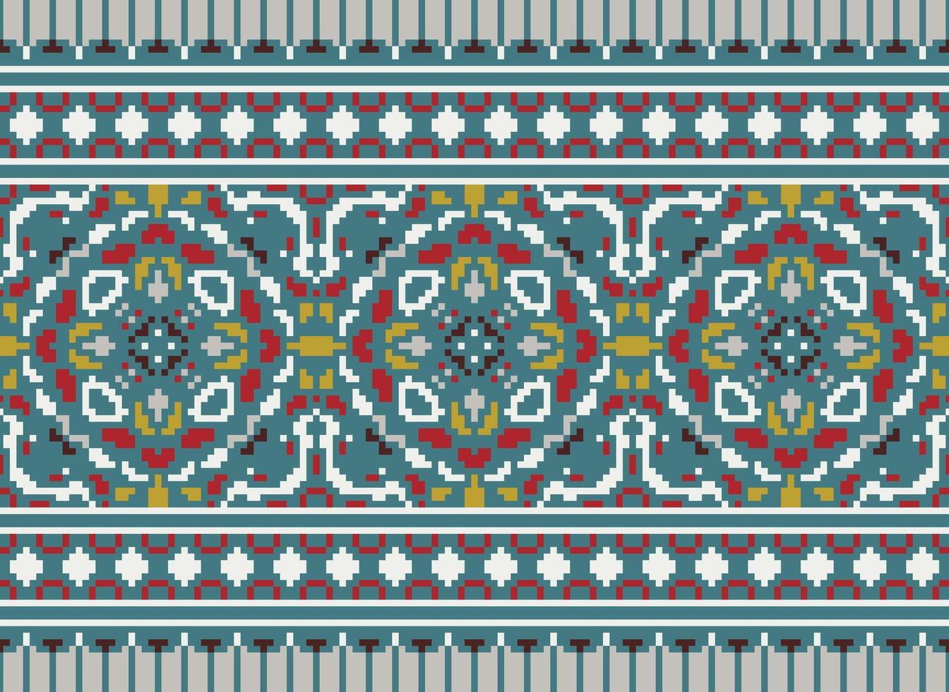 pixel kruis steek traditioneel etnisch patroon paisley bloem ikat achtergrond abstract aztec Afrikaanse Indonesisch Indisch naadloos patroon voor kleding stof afdrukken kleding jurk tapijt gordijnen en sarong vector