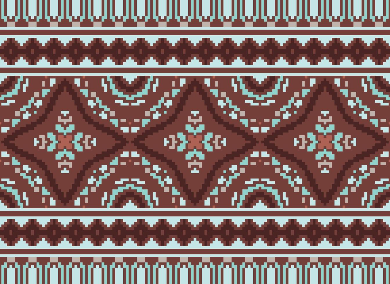 pixel kruis steek traditioneel etnisch patroon paisley bloem ikat achtergrond abstract aztec Afrikaanse Indonesisch Indisch naadloos patroon voor kleding stof afdrukken kleding jurk tapijt gordijnen en sarong vector