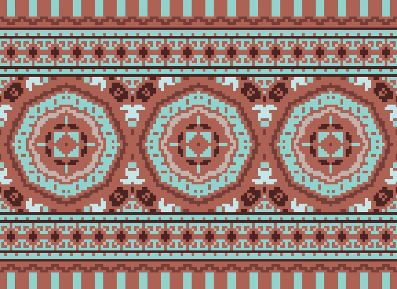 pixel kruis steek traditioneel etnisch patroon paisley bloem ikat achtergrond abstract aztec Afrikaanse Indonesisch Indisch naadloos patroon voor kleding stof afdrukken kleding jurk tapijt gordijnen en sarong vector