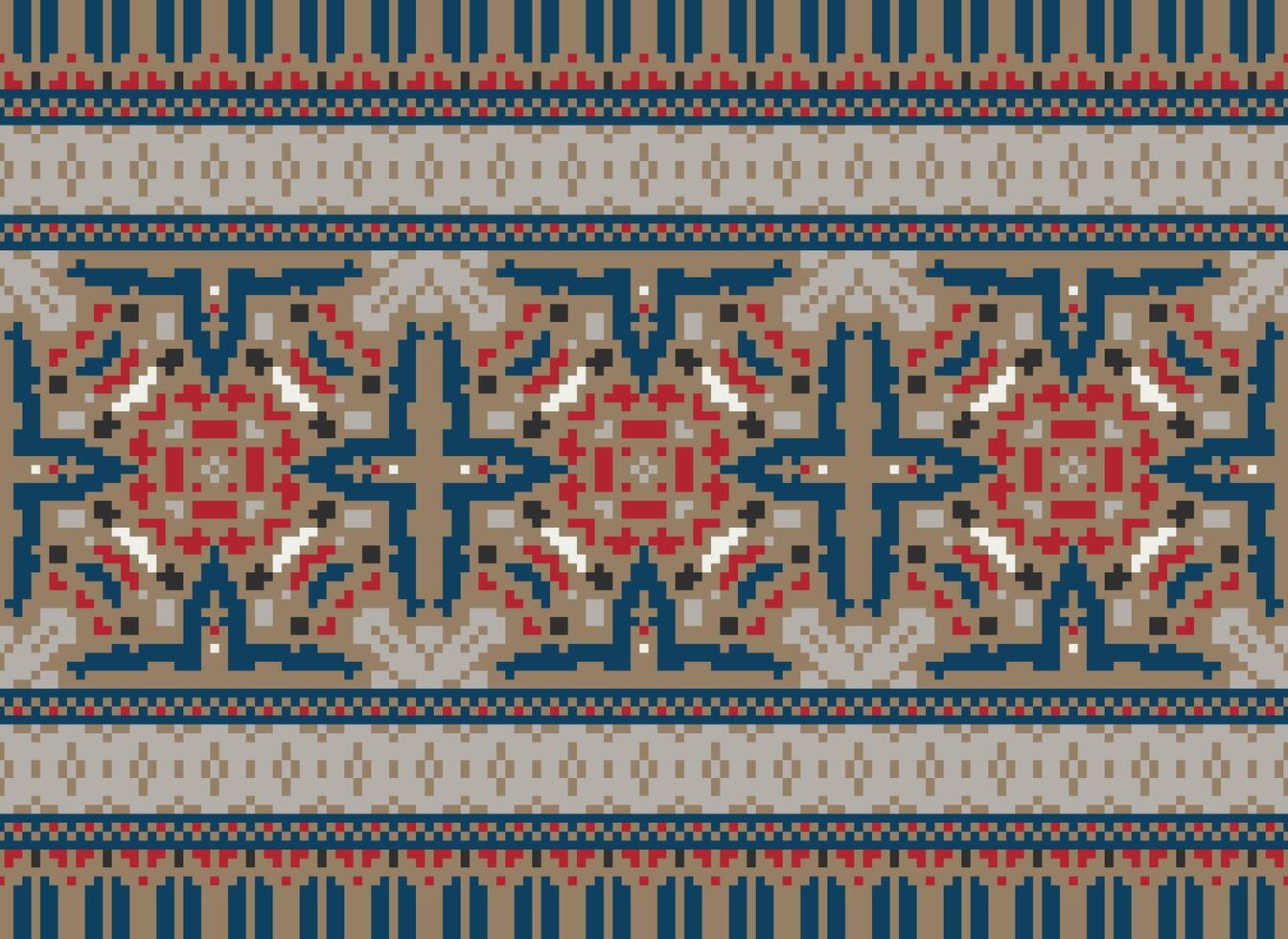 pixel kruis steek traditioneel etnisch patroon paisley bloem ikat achtergrond abstract aztec Afrikaanse Indonesisch Indisch naadloos patroon voor kleding stof afdrukken kleding jurk tapijt gordijnen en sarong vector