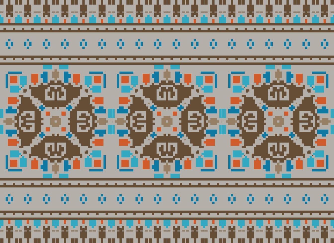 pixel kruis steek traditioneel etnisch patroon paisley bloem ikat achtergrond abstract aztec Afrikaanse Indonesisch Indisch naadloos patroon voor kleding stof afdrukken kleding jurk tapijt gordijnen en sarong vector