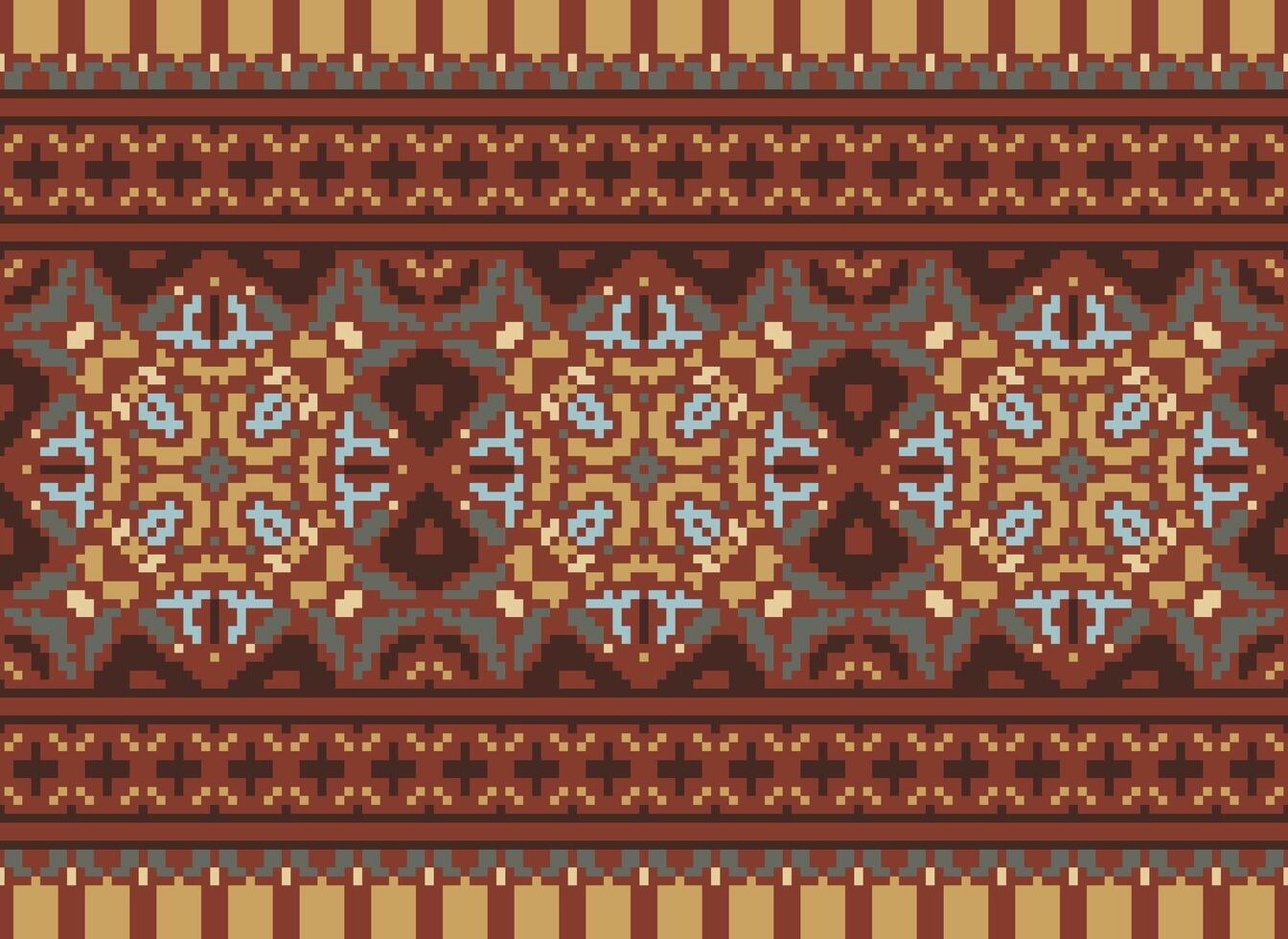 pixel kruis steek traditioneel etnisch patroon paisley bloem ikat achtergrond abstract aztec Afrikaanse Indonesisch Indisch naadloos patroon voor kleding stof afdrukken kleding jurk tapijt gordijnen en sarong vector