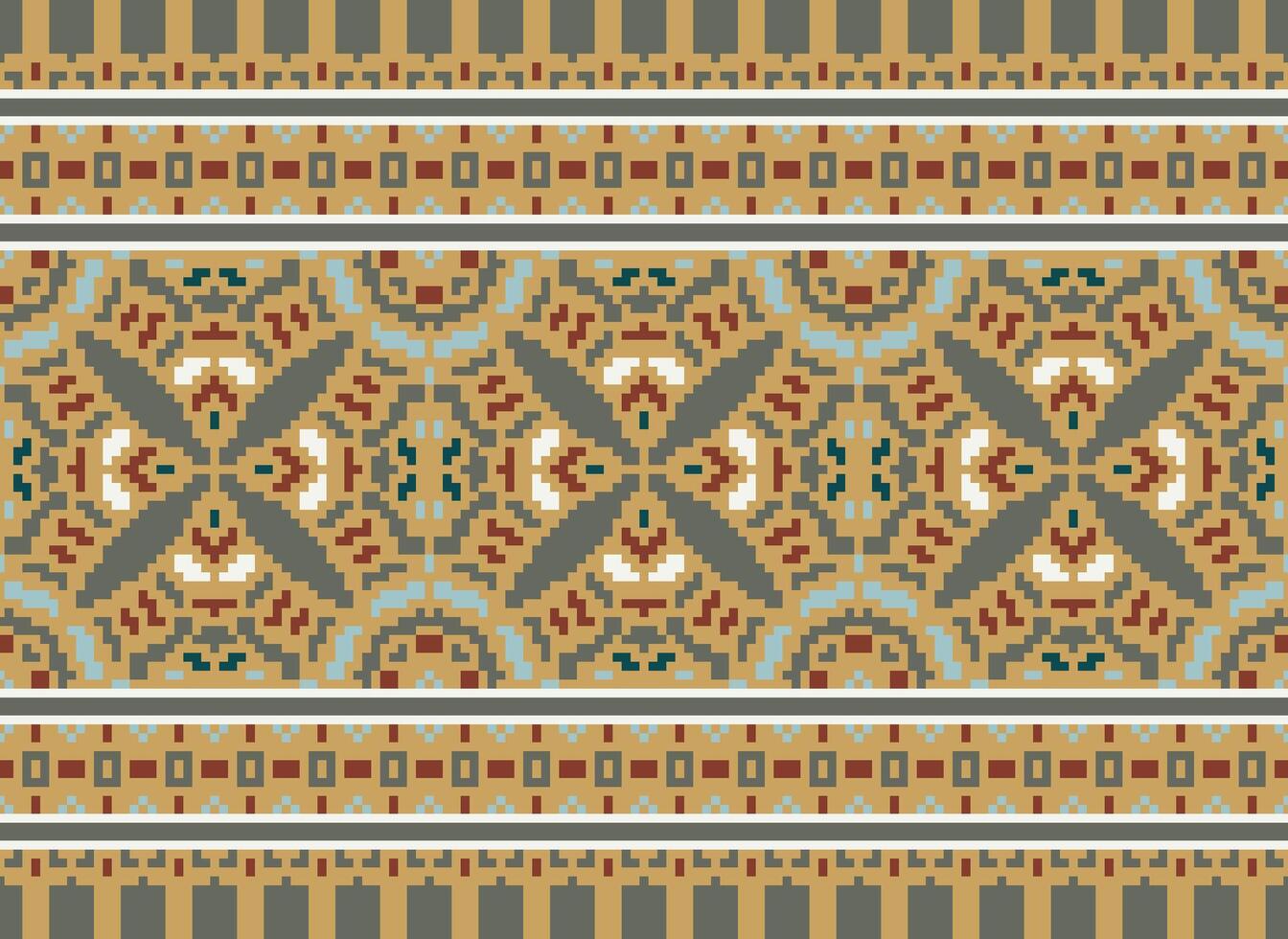 pixel kruis steek traditioneel etnisch patroon paisley bloem ikat achtergrond abstract aztec Afrikaanse Indonesisch Indisch naadloos patroon voor kleding stof afdrukken kleding jurk tapijt gordijnen en sarong vector