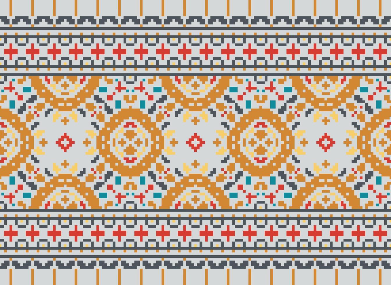 pixel kruis steek traditioneel etnisch patroon paisley bloem ikat achtergrond abstract aztec Afrikaanse Indonesisch Indisch naadloos patroon voor kleding stof afdrukken kleding jurk tapijt gordijnen en sarong vector