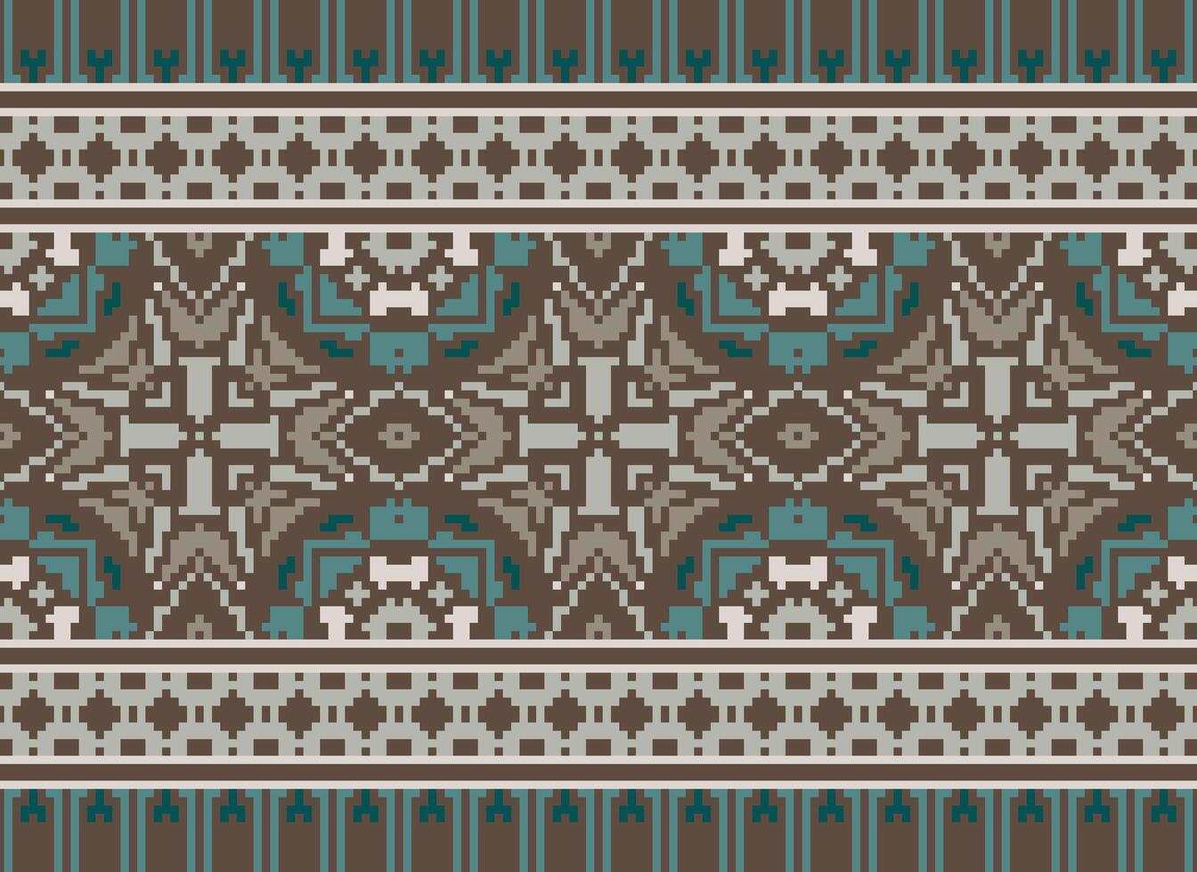 pixel kruis steek traditioneel etnisch patroon paisley bloem ikat achtergrond abstract aztec Afrikaanse Indonesisch Indisch naadloos patroon voor kleding stof afdrukken kleding jurk tapijt gordijnen en sarong vector