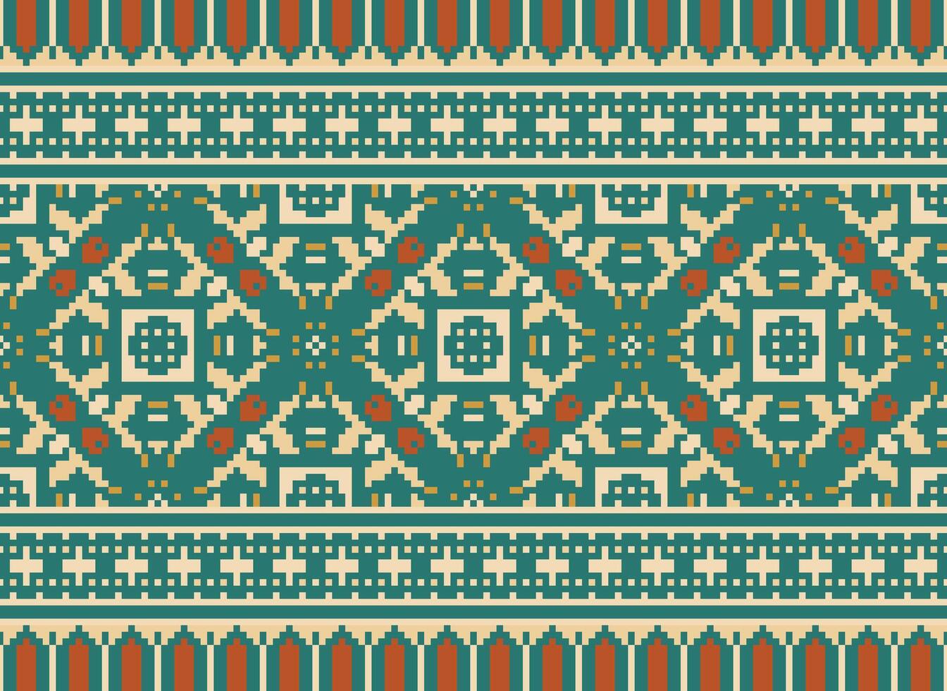 jaargangen kruis steek traditioneel etnisch patroon paisley bloem ikat achtergrond abstract aztec Afrikaanse Indonesisch Indisch naadloos patroon voor kleding stof afdrukken kleding jurk tapijt gordijnen en sarong vector