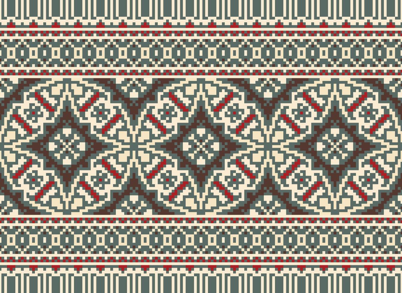 jaargangen kruis steek traditioneel etnisch patroon paisley bloem ikat achtergrond abstract aztec Afrikaanse Indonesisch Indisch naadloos patroon voor kleding stof afdrukken kleding jurk tapijt gordijnen en sarong vector